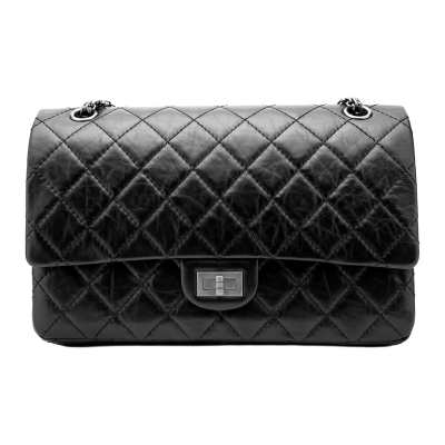 CHANEL 2.55 Cow Leather Material Vintage Silver Metal Shoulder Bag, Crossbody Bag Small Women's Black