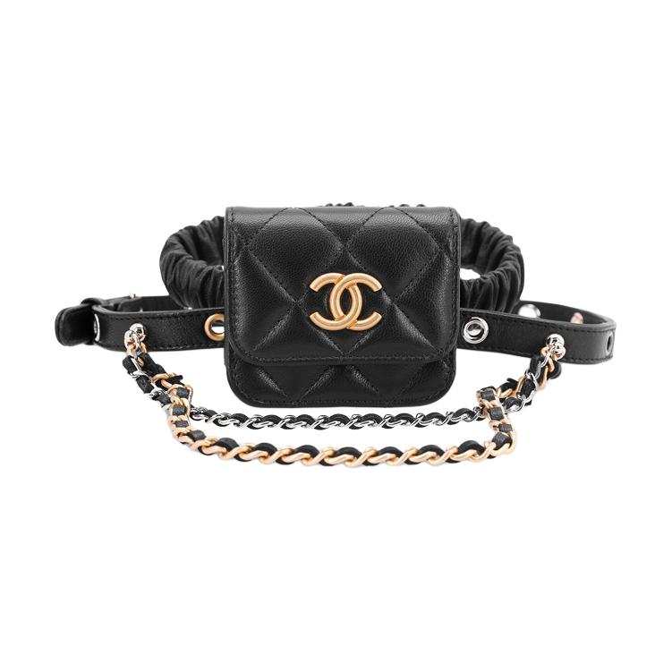 CHANEL Sheepskin Leg Bag, Headphone Case, Earphone Case Women's Black