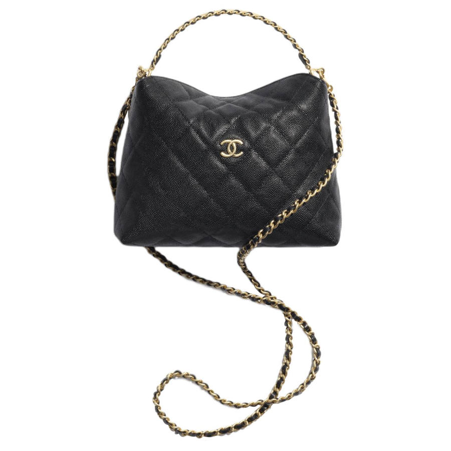 CHANEL Grain Embossed Shiny Calfskin Shoulder Bag, Crossbody Bag, Handbag Women's Black