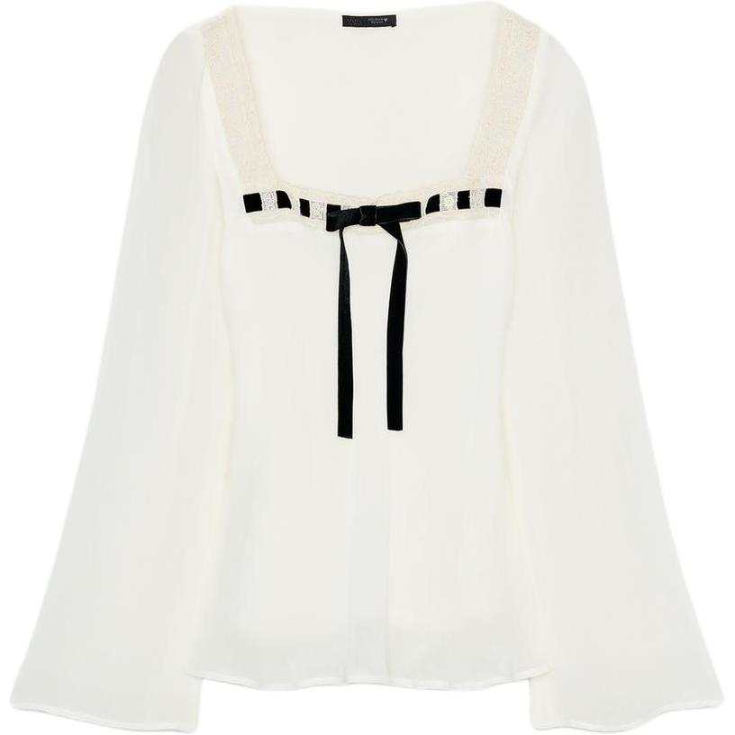 ZARA T Shirts Women's White Square Collar Moderate
