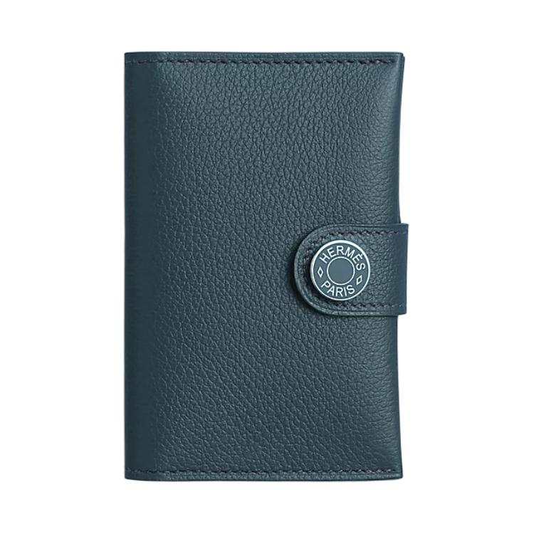HERMES Evercolor Leather Card Holder Women's 7P Bleu De Prusse Prussian Blue