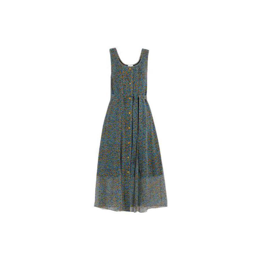 COACH Sleeveless Dresses Women's Blue Crew Neck Thin Long