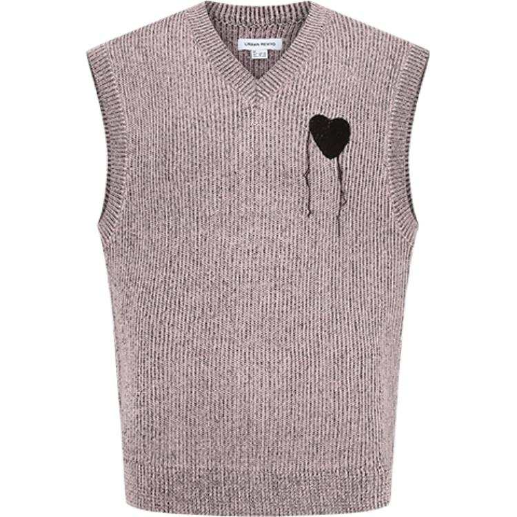URBAN REVIVO Knitwear Men's Pink Purple V Neck Moderate Other