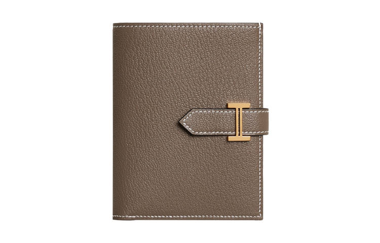 HERMES Bearn Mysore Goat Skin Wallet Women's 18 Etoupe Elephant Gray