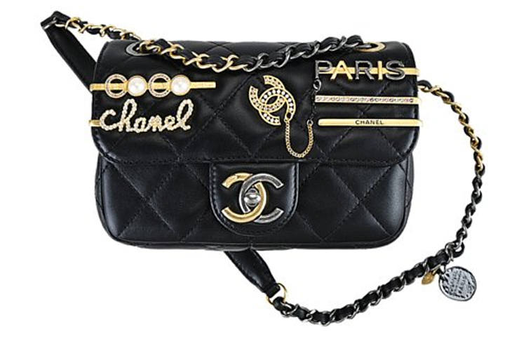 CHANEL Lambskin One Shoulder Handbag, Crossbody Bag Small Women's Black