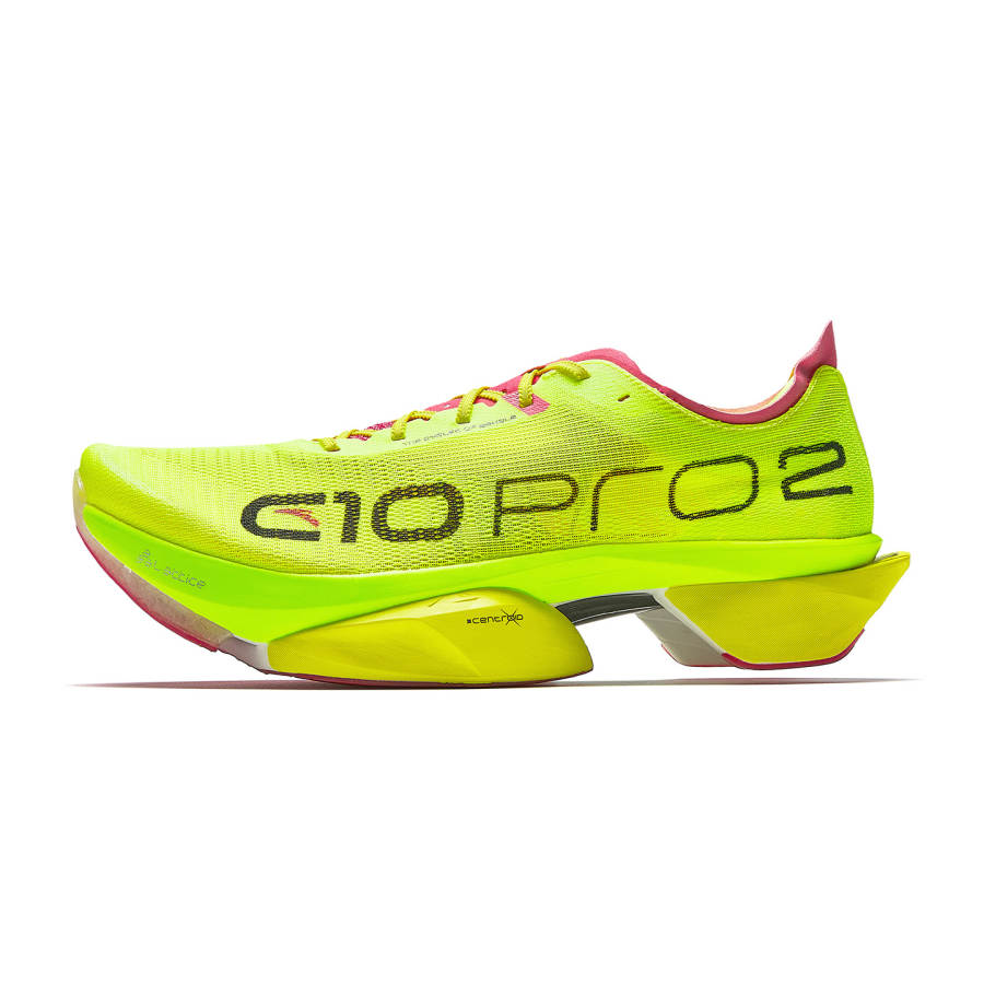 Anta C10 PRO 2 Textile, Rubber Low top Running Shoes Men's Neon Green/Beet Red