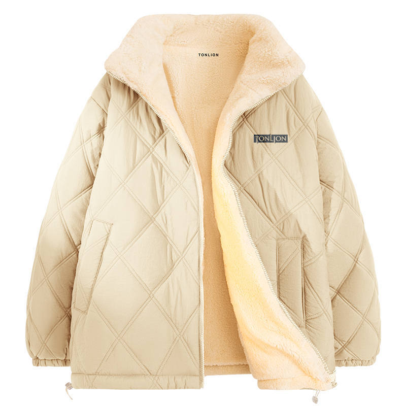 Tonlion Puffer Jackets Unisex Stand Collar Fleece Lined Puffer Jacket