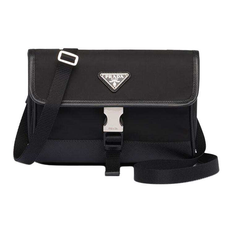 PRADA Saffiano Recycled Nylon With Saffiano Leather Camera Bag And Cell Phone Pouch Unisex Black