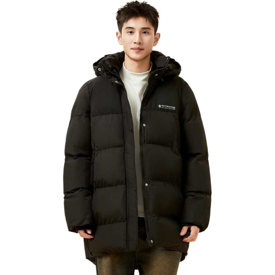 361° Puffer Jackets Men's Super Black/Super Black Hooded Thickened