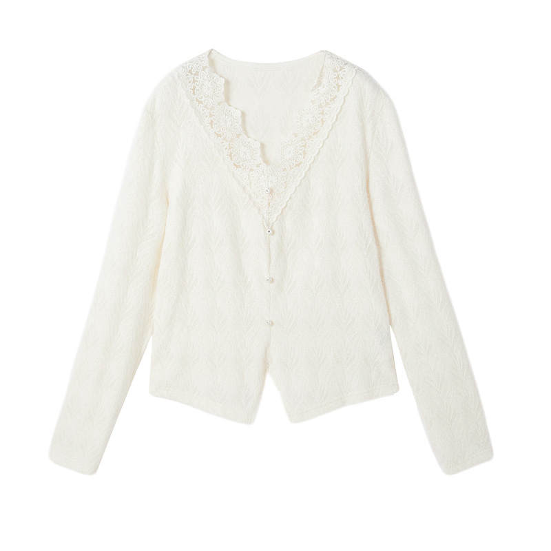 XIANGYING Knitwear Women's Heron White V Neck Moderate Nipped In Waist