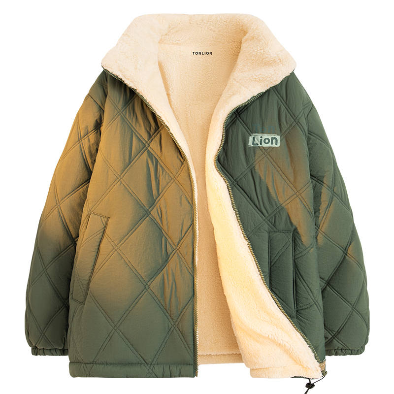 Tonlion Puffer Jackets Unisex Stand Collar Fleece Lined Puffer Jacket