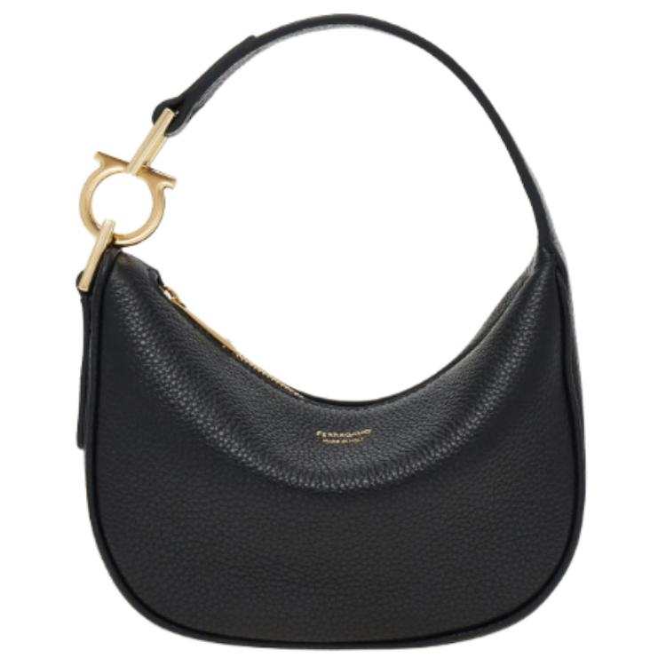 FERRAGAMO Cow Leather HOBO Shoulder Bag Mini Women's Black