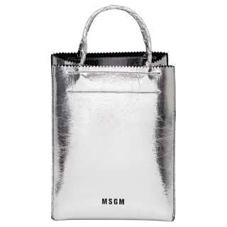 MSGM Brand Logo Polyethylene Polyurethane Handbag Medium Women's Silver