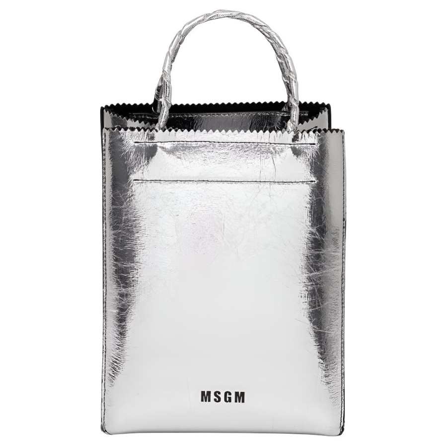 MSGM Brand Logo Polyethylene Polyurethane Handbag Medium Women's Silver