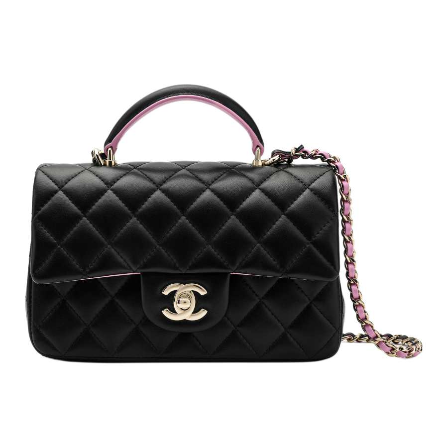 CHANEL CHANEL Mini Classic Flap Bag With Handle Black/Pink AS2431