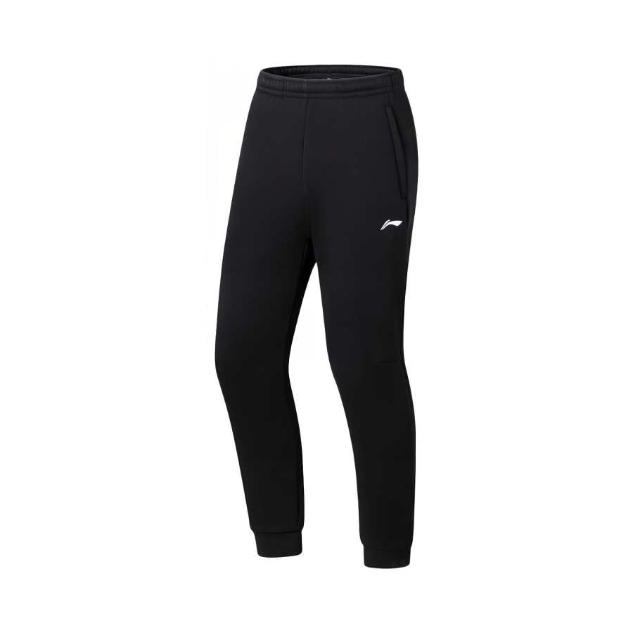 Li-Ning Li Ning Fitness, Elastic Cuff Logo Mid Rise Elastic Fleece Lined Knitted Sweatpants Men's Black