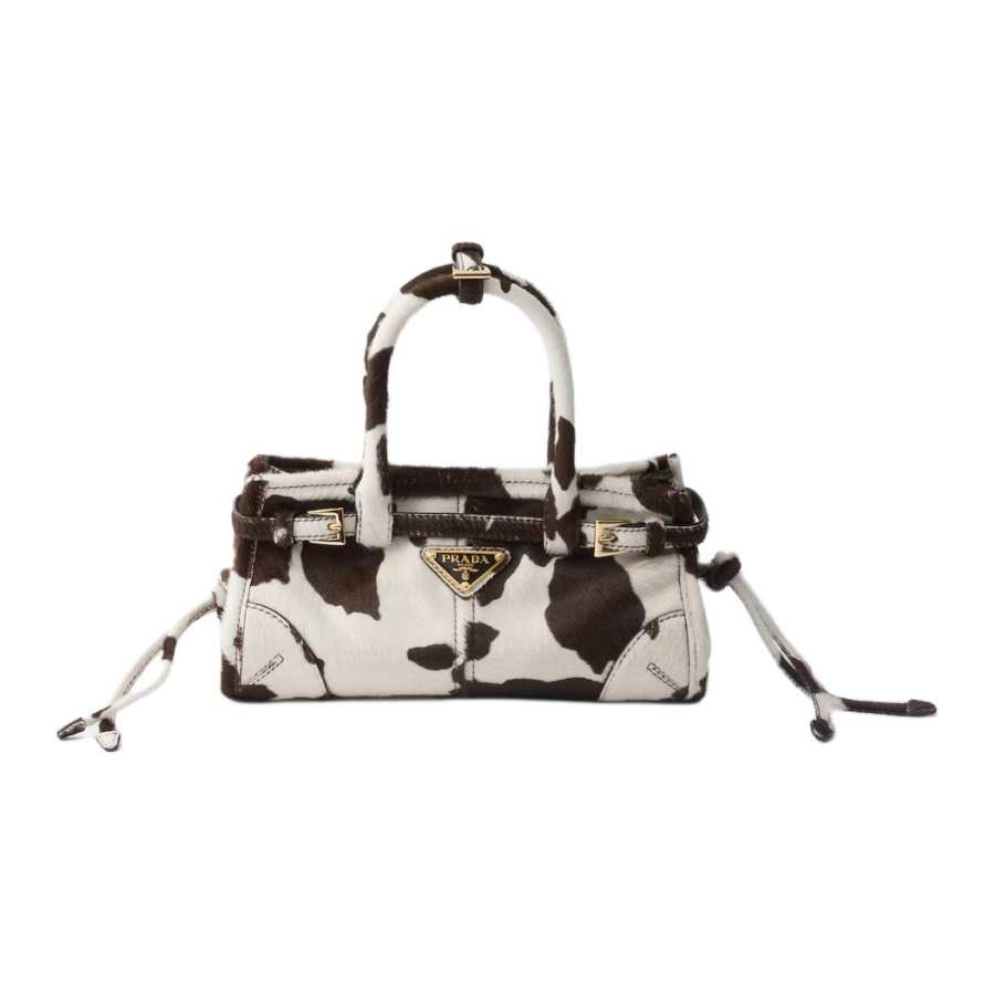 PRADA Bonnie Leather One Shoulder Handbag Mini Women's White & Brown