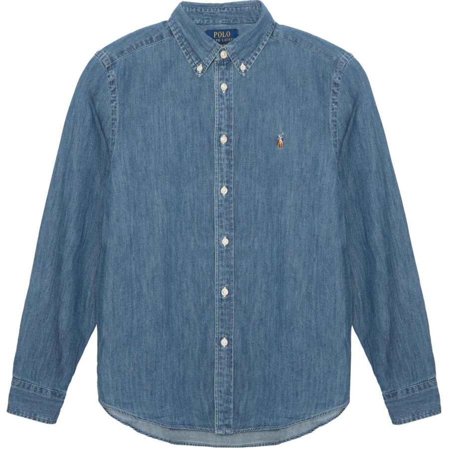 Polo Ralph Lauren SS23 Solid Color Kids' Denim Shirts Spring Fall Teenagers Blue