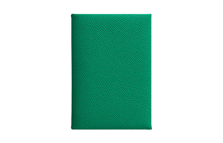 HERMES Calvi Duo Silver Tone Buckle Epsom Leather Card Holder Women's Green/Light Blue