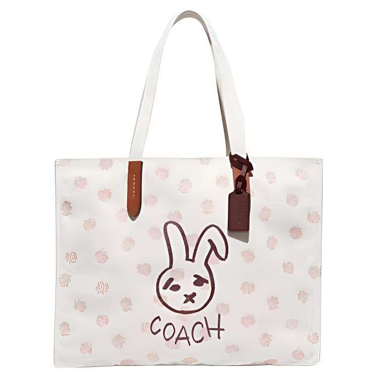 COACH Recycled Canvas With Recycled Leather Shoulder Bag Large Women's White