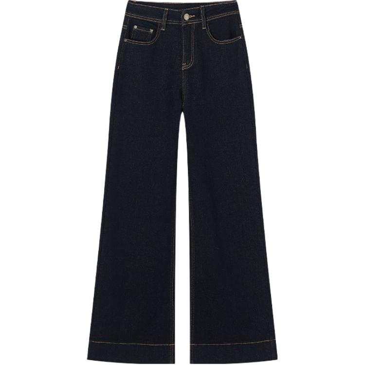 XIANGYING Jeans Women's Navy Blue Moderate Straight Fit Pants