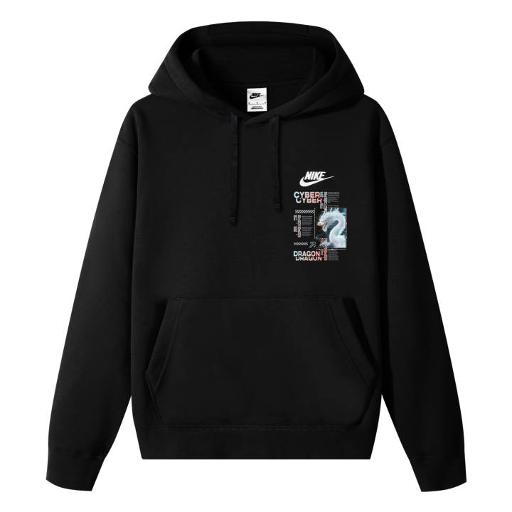Nike Nike CNY Sportswear Club Cyber Dragon II Print Fleece Lined Hooded Pullover Long Sleeved Sweatshirt Unisex Black