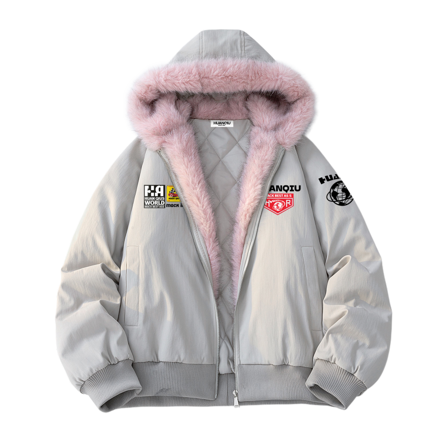 HUANQIU Puffer Jackets Unisex Fur Collar Thickened