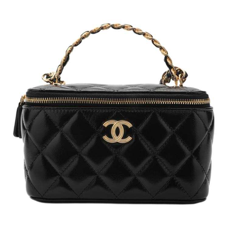 CHANEL Sheepskin Material Gold Metal Portable One Shoulder Crossbody Clutch Women's Black