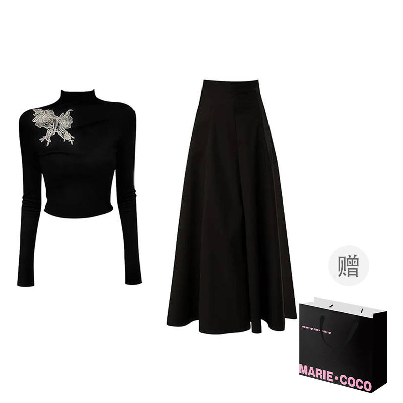 MARIE·COCO Two Piece Skirt Sets Women's Turtleneck Moderate Mid Length