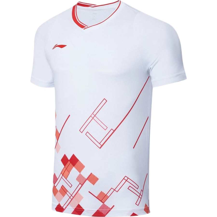 Li-Ning Li Ning Badminton Collection T Shirts Men's White Crew Neck Moderate Straight Fit