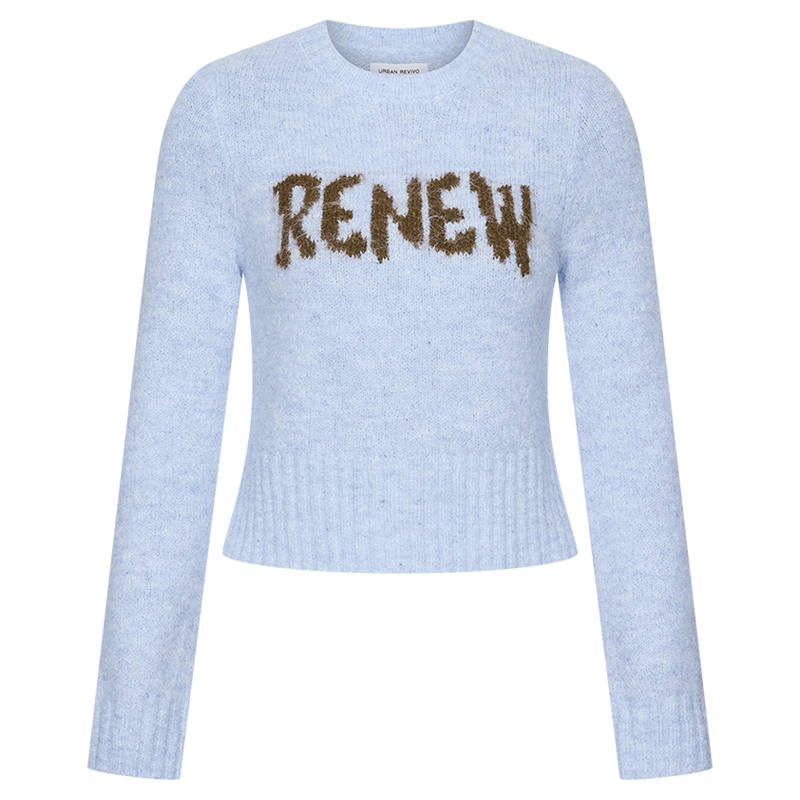 URBAN REVIVO Knitwear Women's Pink Blue Crew Neck Moderate