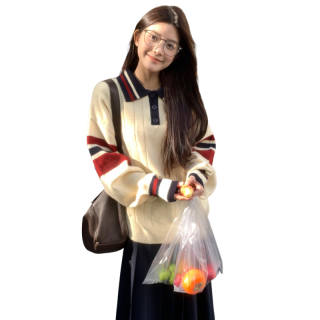 VENICEW Knitwear Women's Beige Yellow Including VN Brand Sticker Polo Collar Thickened And Fleece Lined Base Layer