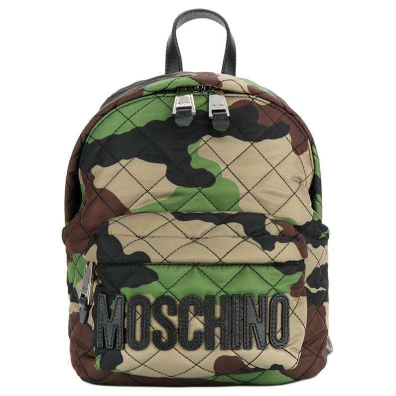 MOSCHINO Nylon With Leather Backpack Women's Green