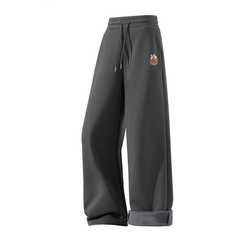 Tonlion Casual Pants Unisex Thickened And Fleece Lined Straight Fit Pants