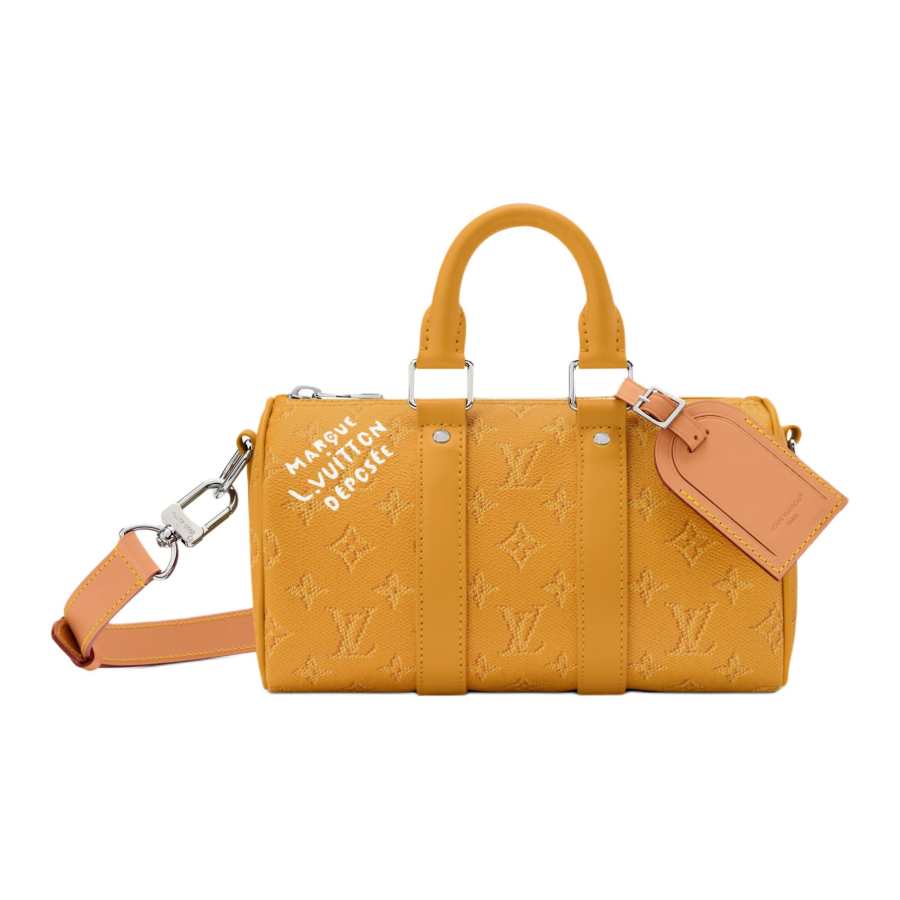 LOUIS VUITTON Keepall Monogram Heritage Coated Canvas Handbag Men's Yellow