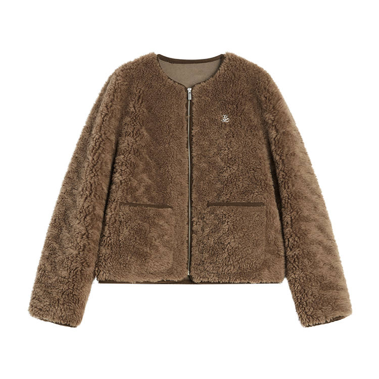ELLE Velvet Jackets Women's Coffee Collarless Thickened