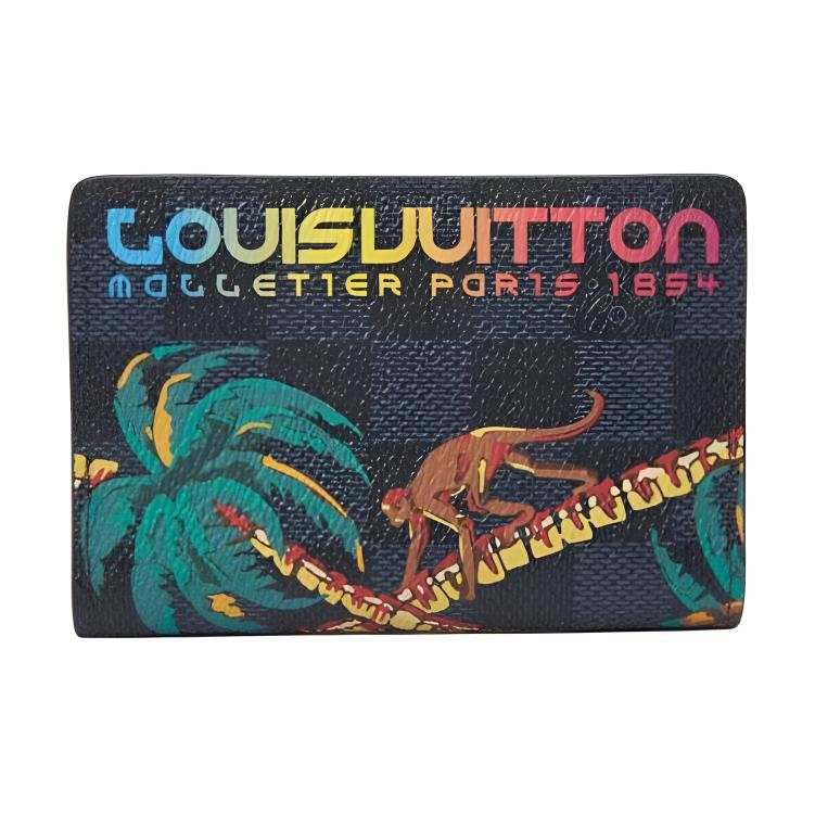 LOUIS VUITTON Coated Canvas Card Holder Unisex Black