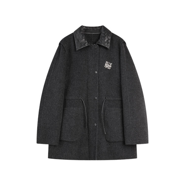 ELLE Coats Women's Black Lapel Moderate Straight Fit