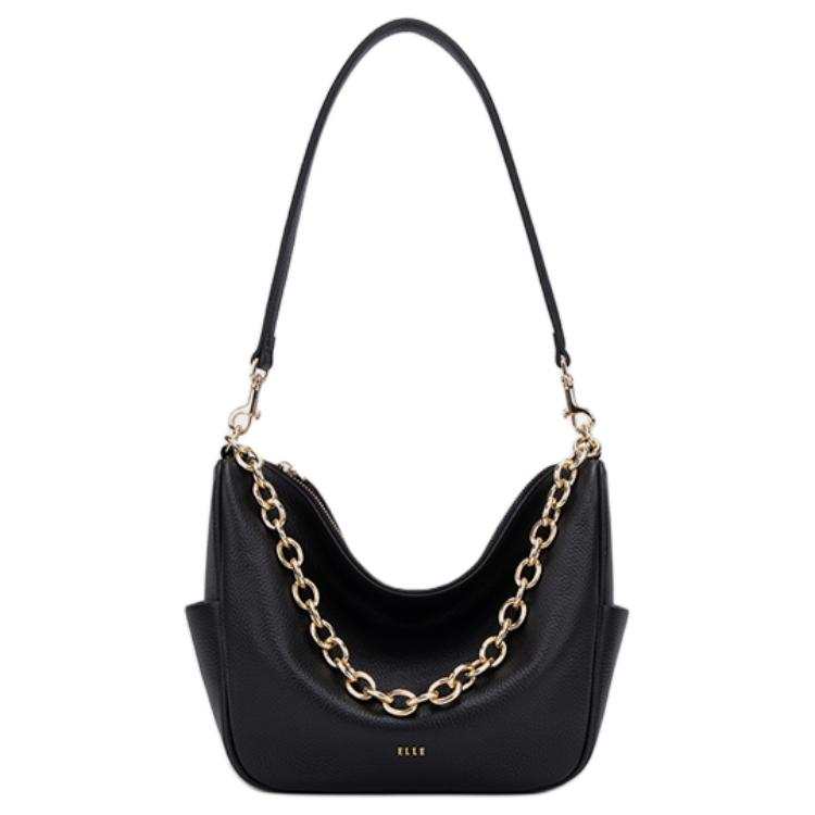 ELLE Cow Leather Shoulder Bag Women's Black, Numbers Gray