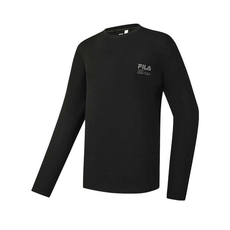 FILA Fitness T Shirts Unisex Jet Black BK Crew Neck Moderate