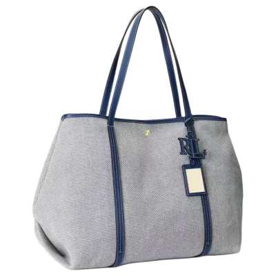 LAUREN RALPH LAUREN Cotton Tote Bag, Shopping Bag, Shoulder Bag Large Women's Natural & Blue