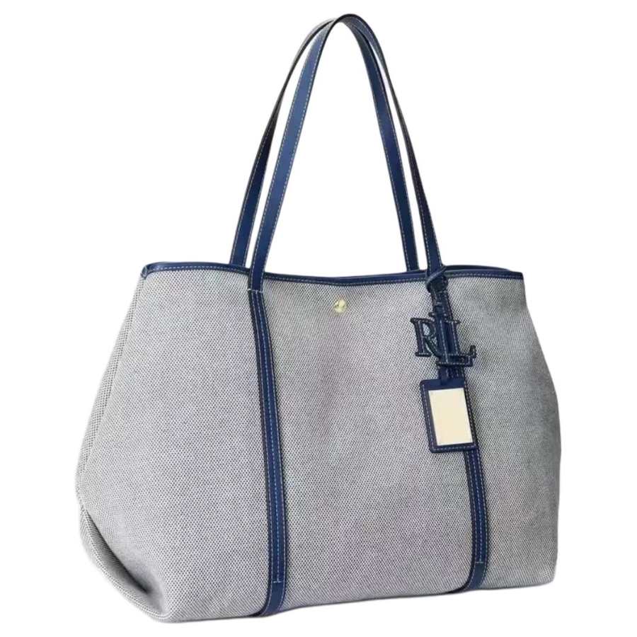 LAUREN RALPH LAUREN Cotton Tote Bag, Shopping Bag, Shoulder Bag Large Women's Natural & Blue