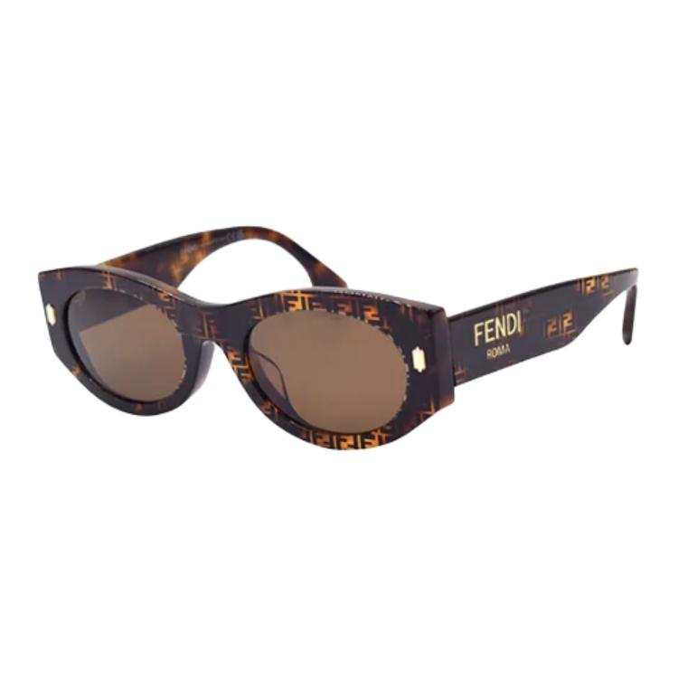 FENDI Plate Oval Sunglasses Women's Tortoiseshell
