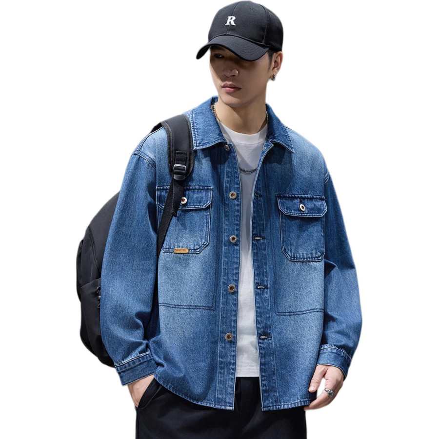 Tonlion Shirts Unisex Medium Blue Lapel Moderate Denim