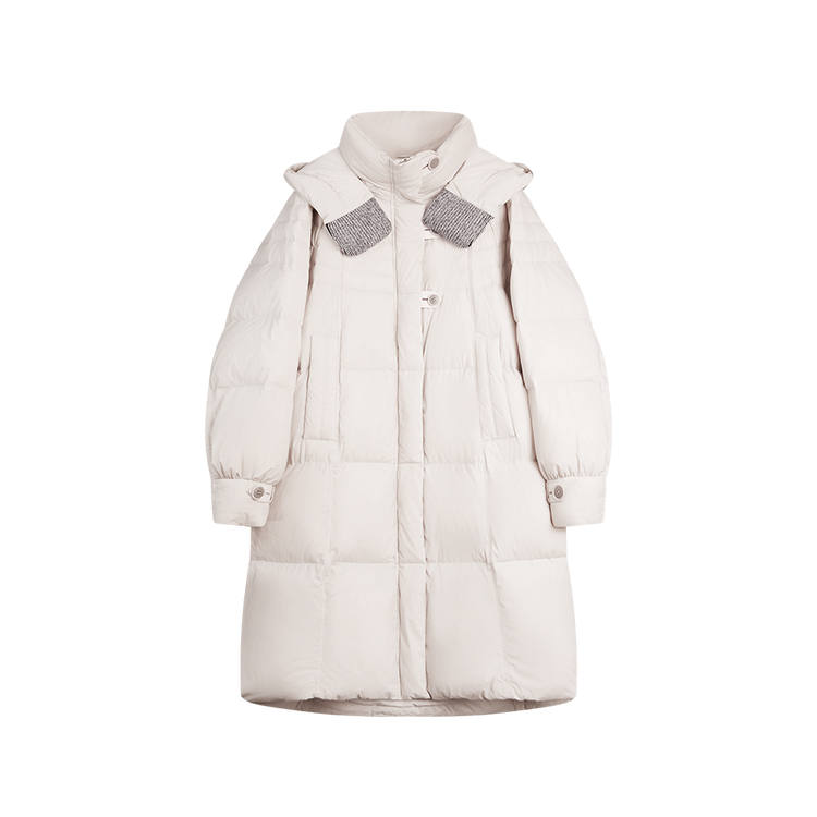 ELLE Down Jackets Women's Ecru Hooded Thickened Puffer Jacket