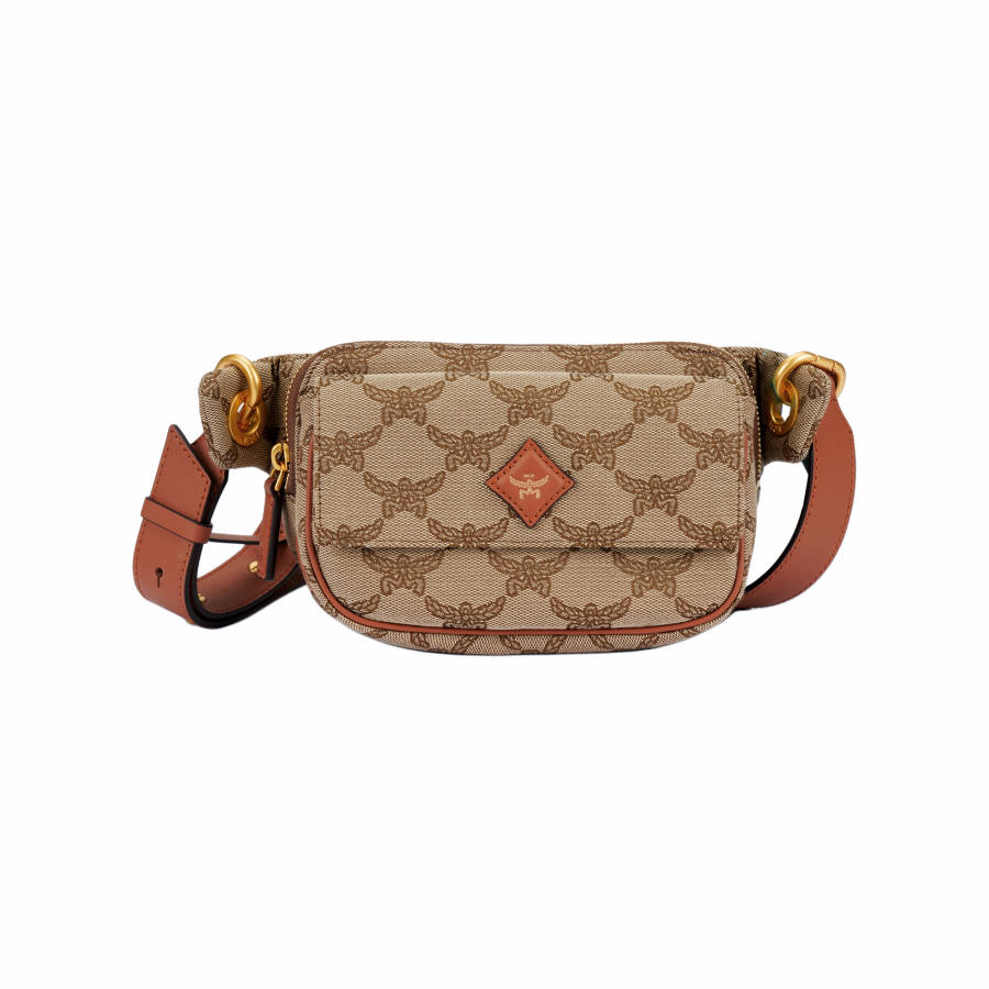 MCM Leather Trim In Tiffilla One Shoulder Crossbody Fanny Pack Small Men's Beige