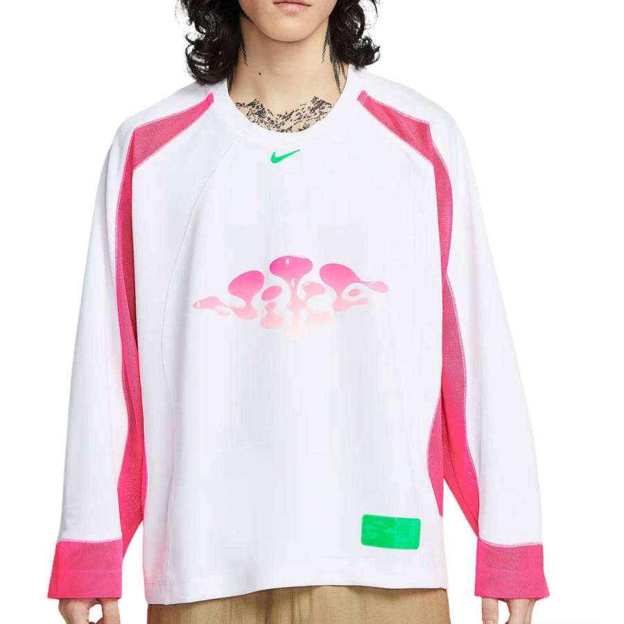 Nike Nike T Shirts Men's White/Transparent Pink/Surprise Green/Surprise Green Crew Neck Moderate Straight Fit
