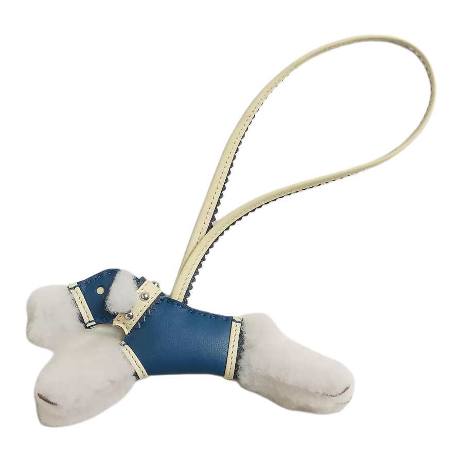 HERMES Budy Wool With Lambskin And Calfskin Bag Accessory Women's Ecru & Tie Blue & Milton Yellow & Abyss
