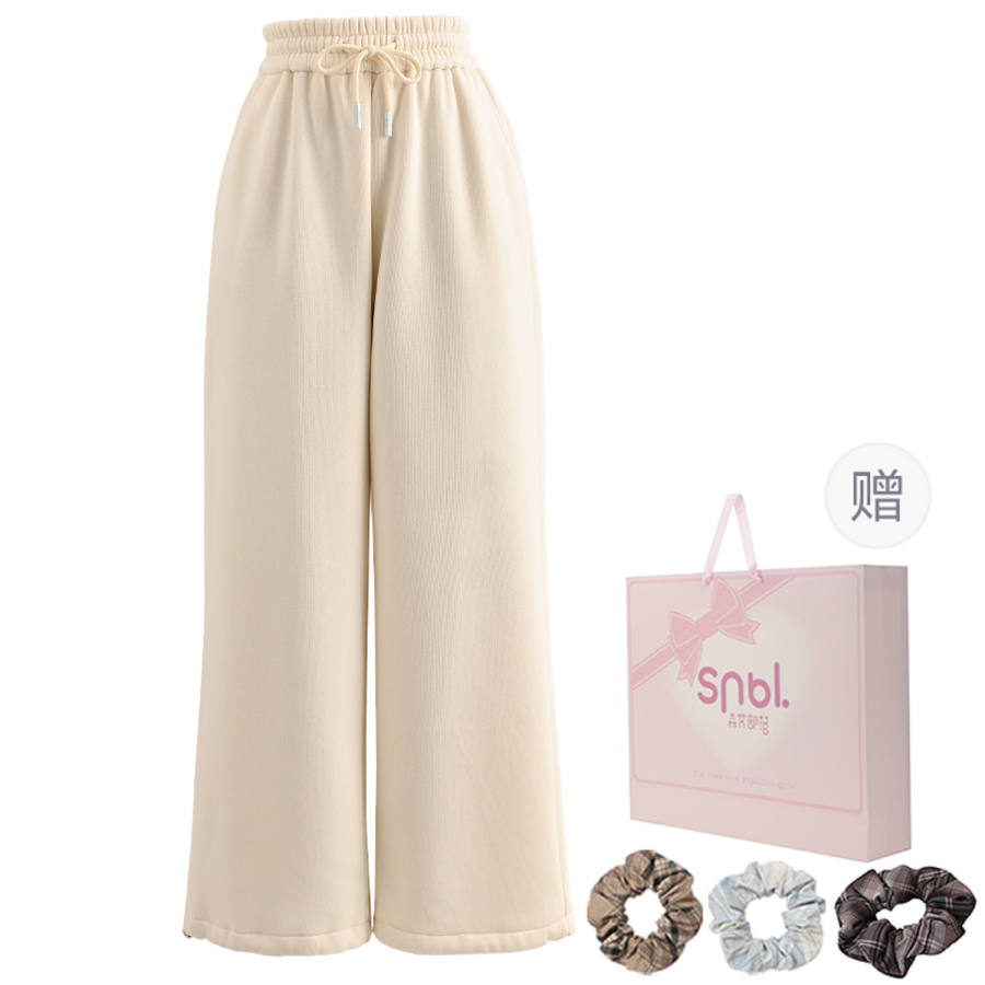 SNBL Casual Pants Women's Apricot Thickened And Fleece Lined Straight Fit Pants