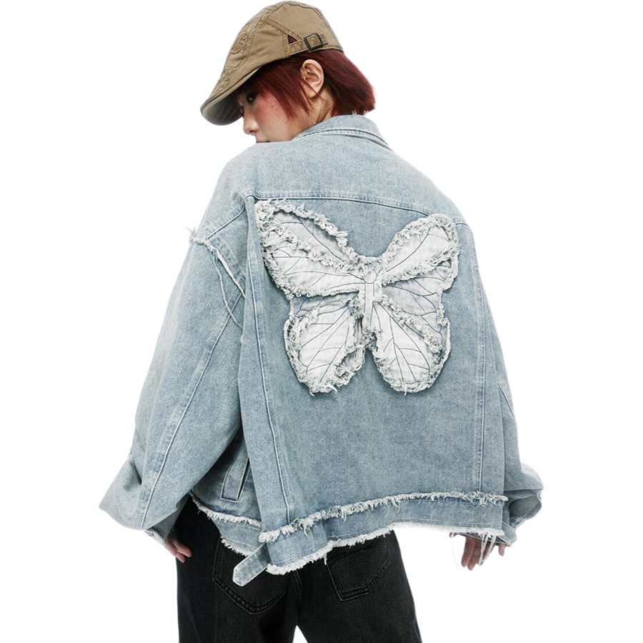 NEVER RULE NEVER RULE Denim Jackets Unisex Blue Lapel Moderate